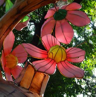 Cherry blossom in Chinese Lantern display